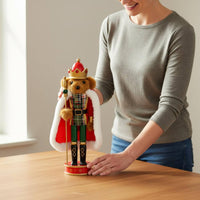 Wooden Bear Nutcracker Festive Cape Bear Nutcracker Handcrafted Look Seasonal Decoration for Display, Gift Christmas