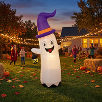Halloween Inflatable Ghost Inflatable Ghost with Witch Hat Outdoor Yard Decoration Cute for Families, Homeowners, Lawn, Front Porch