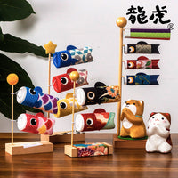 现货 日本制 京都龙虎作手工绢布鲤鱼旗招福锦鲤摆件送礼