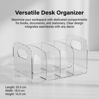 Clear Acrylic Book Stand with Pen Holder, Desktop Organizer for Students, Large Thickened Desk Storage, Multi Compartment File