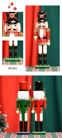 25 New 38CM Flat-Top Flag Soldier Nutcracker Solid Wood Decorative Puppet Gift Craft Christmas Ornament