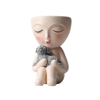 Child Figure Planter Compact Seated Figure Planter Artisanal-Look for Patio