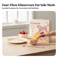 Cartoon Porcelain Tableware Set, Cream Design, Cute Cat Motif, For Adults