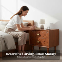 Carved 2-Drawer Nightstand Versatile Use Bedside Cabinet Large Capacity
