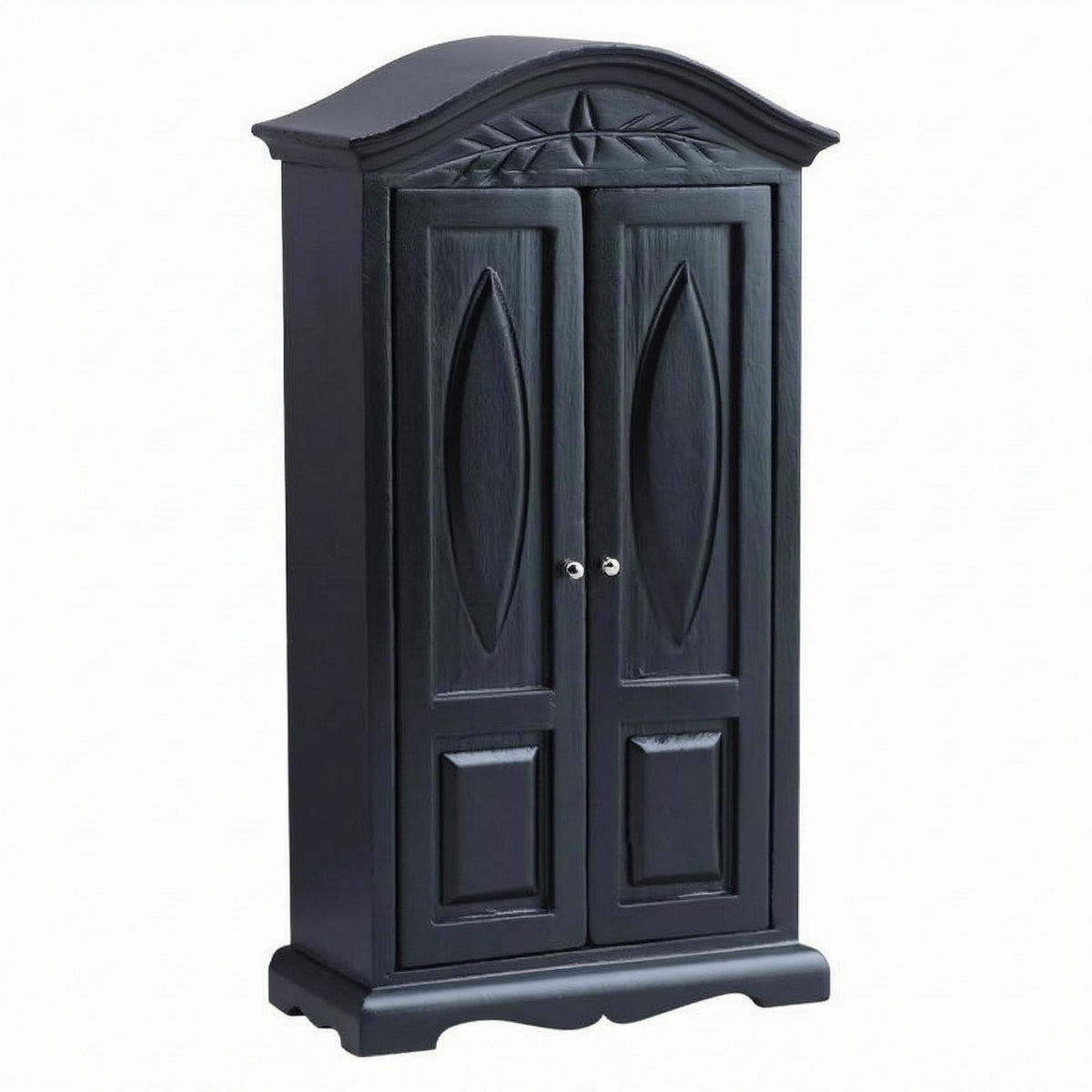 1/12 Scale Wardrobe Black Wooden Dollhouse Wardrobe Carved Top for Dollhouses
