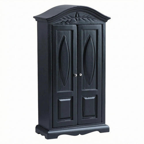 1/12 Scale Wardrobe Black Wooden Dollhouse Wardrobe Carved Top for Dollhouses
