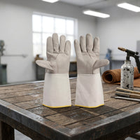 Heat Resistant Soldering Gloves with Canvas Cuffs Heavy-Duty Leather Soldering Gloves Long-Lasting Professional-Grade for Welders, Metalworkers, Blacksmiths, Metalworking, Forge Work