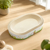 Corrugated Cat Scratching Board Bed Oval Cat Bed with Scratcher Recyclable Pet Supply Space-Saving for Cats, Apartment