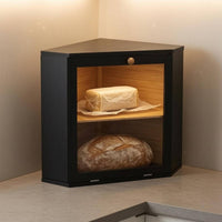 Corner Bread Box Fixed Shelf Corner Storage Box Bamboo Wooden Bread Holder