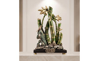Bamboo Figurine with Stand Gold-Toned Bamboo Ornament Compact for Office