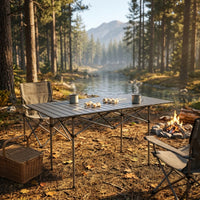 Folding Camping Table Foldable Portable Table Compact Furniture Slatted for Campers, Picnickers, Barbecue, Market Stalls