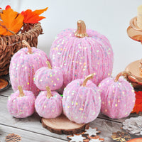 Shimmering Sequin Velvet Pumpkin Decoration for Thanksgiving, Foam, 7cm