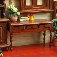 1:12娃娃屋DOLLHOUSE迷你小家具书房微场景抽屉书桌课桌栗色桌子