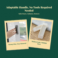 No-hole, no-drill handle. Discreet pull, pressure-sensitive installation. Suitable for kitchen, cabinet, drawer, glass, sliding, and wooden doors.