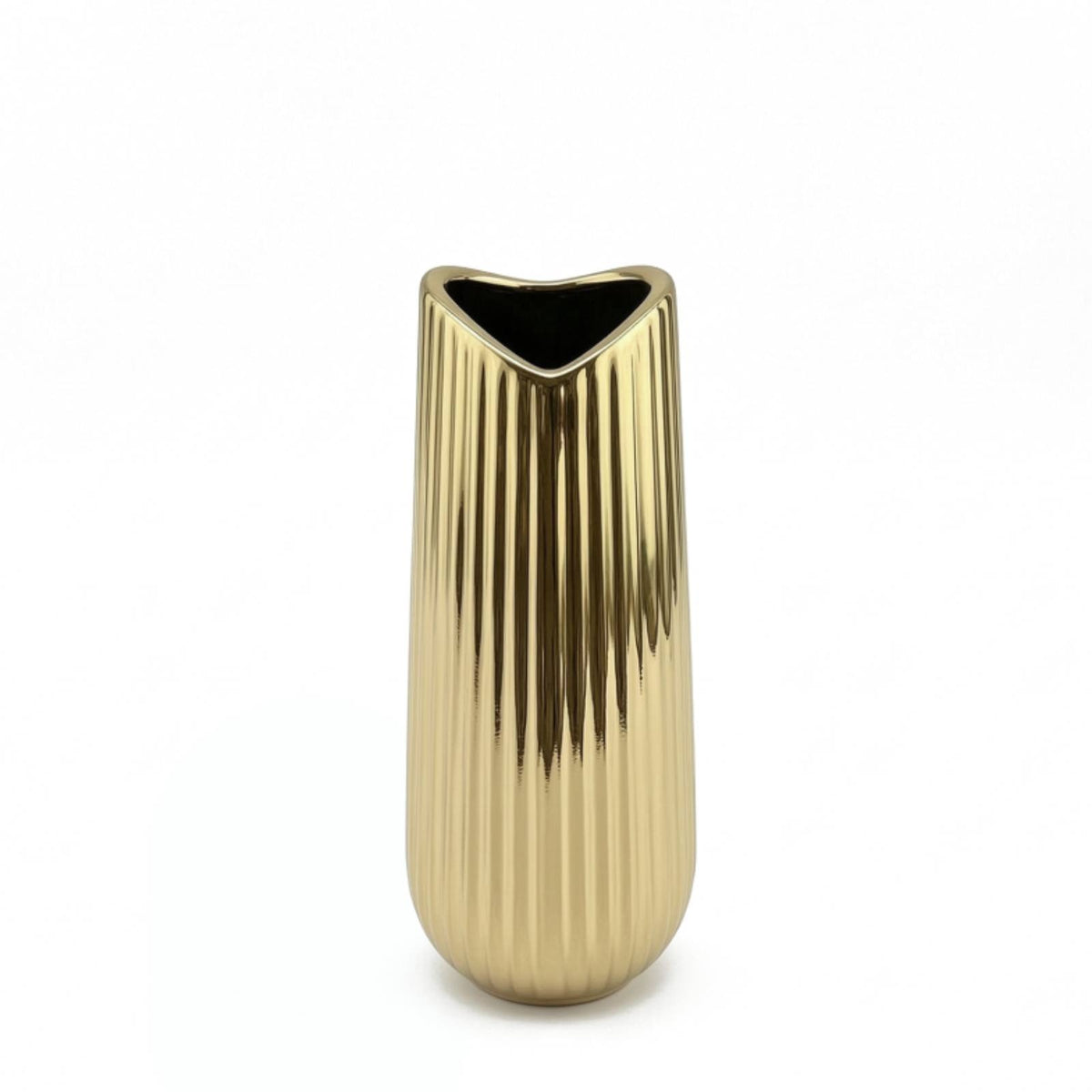 Ribbed Vase Reflective Cylindrical Vase Flower Holder Modern Vessel Tall for Home Decorators, Living Room, Mantel
