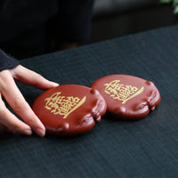 Auspicious Pig Tea Table Ornament Handmade Gold Painted Teacup Mat for Teaware Collectors, Office Desk
