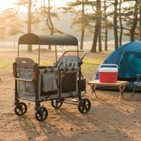 Four-Seat Pram Wagon Black Canopy 4 Seat Pram Wagon Storage Pockets Kids Transport