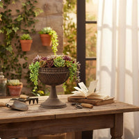 Decorative Iron Planter Bowl Shaped Pedestal Planter Raised Residence Style Decoration