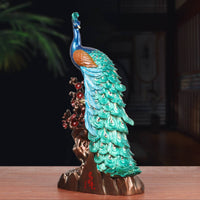 Peacock Sculpture with Branch Base Ornamental Peacock Figurine Collectible