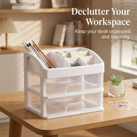 Desktop Drawers Storage Box for Office, Small Desk Organizer with Decorative Stickers Drawer Unit for Makeup Supplies Shelves