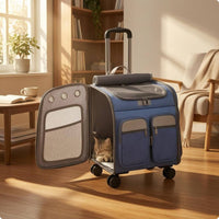 Cat Rolling Carrier Portable Pet Backpack with Wheels Breathable Pet Trolley Bag for Animal Health Visits