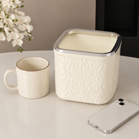Small Trash Can with Lid, Square Polypropylene Plastic 4L, for Office Desk and Home, Cream Color