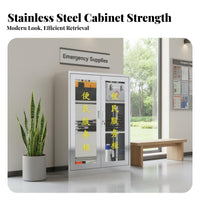 Community Emergency Supply Cabinet Shock-Resistant-Resistant Stainless Metal Utility Cabinet Heavy Duty Metal Locker with Glass Doors for Factories