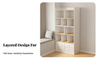 With Drawers Multi-Tier Shelving Unit Freestanding Multi-Compartment Floor Cabinet Space-Saving shelving unit Modern aesthetic for Book Lovers, Students, Homeowners, Living Room, Bedroom, Home Office, Study