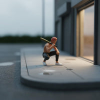 Hand Painted Red Hair Baseball Man Model Highly Detailed Crouching Man with Baseball Stick Figure High Quality Sand Table Scene Doll for Collectors, Hobbyists, Photography