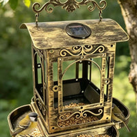 Waterproof Hanging Bird Feeder Outdoor Iron Bird Feeder Arched Chain Garden Decor Roof Style Top for Courtyard, Balcony