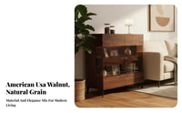 Solid Wood Construction Black Walnut Wine Cabinet Multi-Purpose Sideboard Buffet Cabinet Glass Display Doors Dining Room Sideboard Sturdy and Long-Lasting for Homeowners, Interior Designers, Families, Hallway, Kitchen, Villa, Hotel