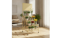 Wheeled Flower Display Stand with Wheels Rolling Stepped Flower Display Stand Metal Three-Tier Plant Rack Vertical for Florists, Studios, Storefronts