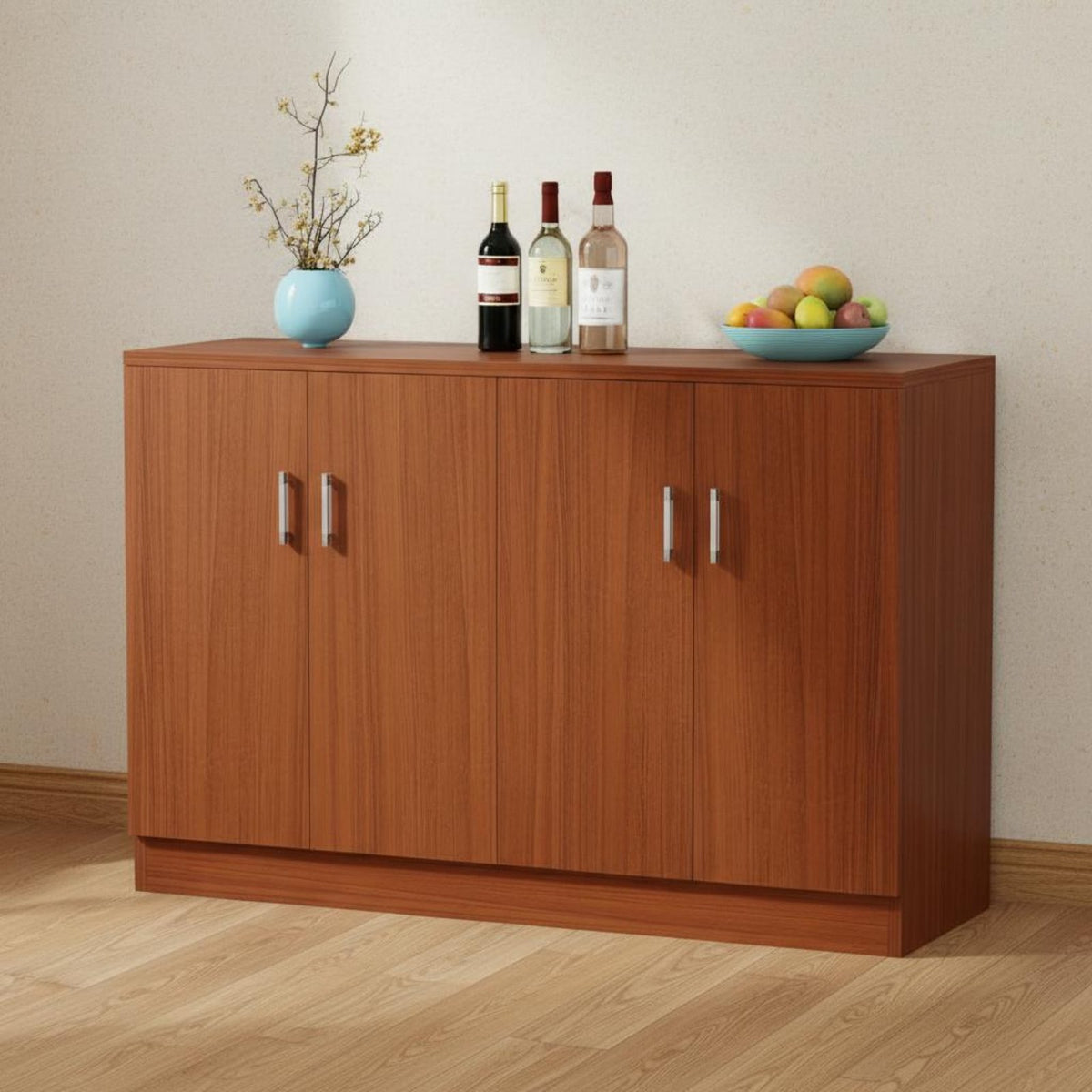 Floor Standing Cabinet with Doors Versatile Design Kitchen Cupboard Adjustable Shelves Living Room Console Cabinet for Homeowners, Families, Entryway