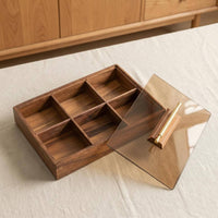 Walnut Lid Snack container Dustproof Divided Snack Tray Gift Choice Glass Lid Organizer for Coffee Table, Living Room