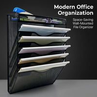6 Tier File Organizer Wall Mounted, Metal Mesh Magazine Rack for Office, Document Holder for Students, Workspace Organization Sorter