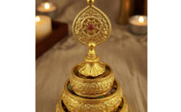 Gilded Tiered Mandala Plate Copper-Alloy Mandala Offering Plate Multi-Tier Ritual Object Ornate for Buddhist Practitioners, Display