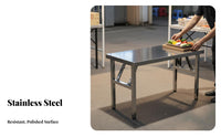 Folding Stainless Steel Table Foldable Design Stainless Steel Work Table Thickened Surface sturdyDuty for Caterers, Dining Room