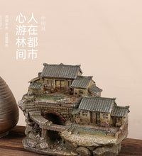 复古怀旧房子盆栽盆景造景装饰摆件桌面树脂工艺品中式工艺手工