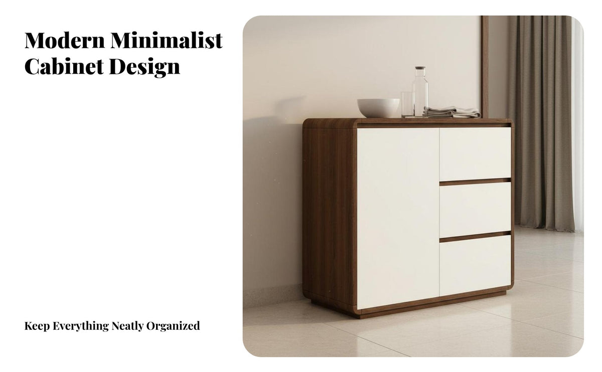 Modern Sideboard Minimalist Design Dining Room Buffet Server Solid Wood Construction Kitchen Storage Cupboard for Homeowners, Hallway, Bedroom, Office