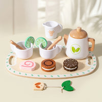 Role-Play Wooden Tea Party Set Educational Wooden Tea Set Educational Playset Imaginative for Preschoolers, Toddlers, Kids, Playroom, Daycare, Classroom