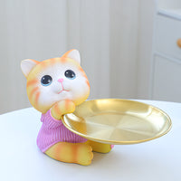 可爱猫招财猫托盘摆件玄关钥匙收纳家居客厅桌面办公室创意装饰品