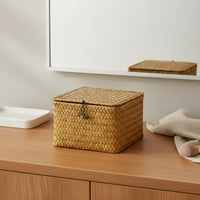 Straw Storage Box with Lid Eco-Friendly Material Woven Seagrass Storage Basket