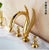 European Style Gold Swan Three-Hole Basin Faucet with Crystal Handle