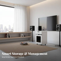 1 Piece Audio Rack Cabinet MDF Equipment Stand Heavy Duty Lockable Door Rolling Caster Wheels Adjustable Shelves Ventilated Panels Suitable for Artists KTV Studio Conference Room