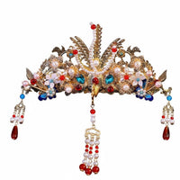 Ancient Design Hair Crown and Hairpin Set Gold-Plated Chinese Bridal Headdress Set Traditional Chinese Attire Tassel Hair