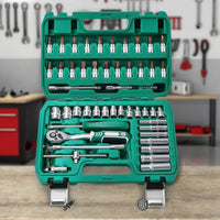 Socket Set with Hard Shell Case 53-Piece Tool Kit with Hard Shell Case 1/4-Inch Ratchet and Socket Set for Car Repair, Garage, Roadside Emergency