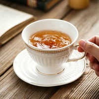 Ceramic Coffee Cup and Saucer Set with Floral Pattern, Vintage Style