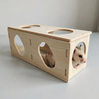 Multi-Entrance Hamster Tunnel and Multichamber Hamster Wood House, All-Season Toys for Dwarf Hamsters and Small Pet Enrichment