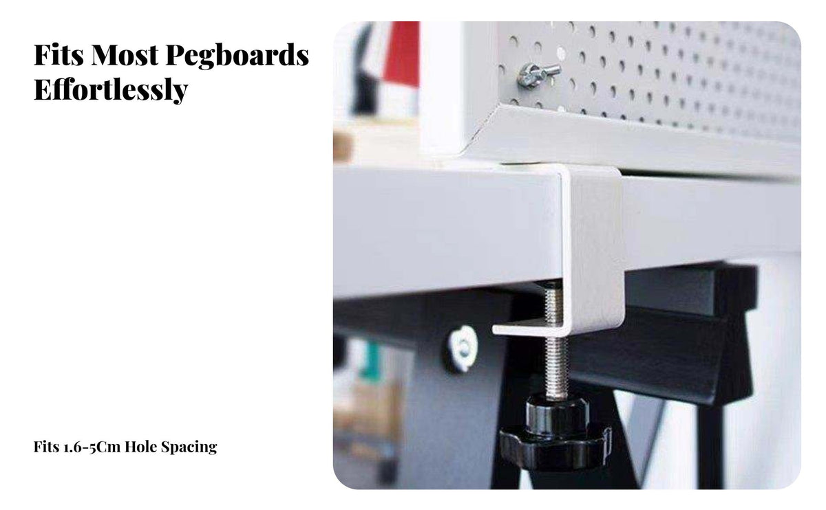 2 Pieces Versatile Mounting Options Pegboard Desk Mount Bracket Drill-No-Drill Installation Pegboard Desk Clamp Space Saving Organization Hardware Strong Material for Students, Office Workers, DIY Enthusiasts, Study Room, Workshop
