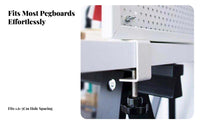 2 Pieces Versatile Mounting Options Pegboard Desk Mount Bracket Drill-No-Drill Installation Pegboard Desk Clamp Space Saving Organization Hardware Strong Material for Students, Office Workers, DIY Enthusiasts, Study Room, Workshop